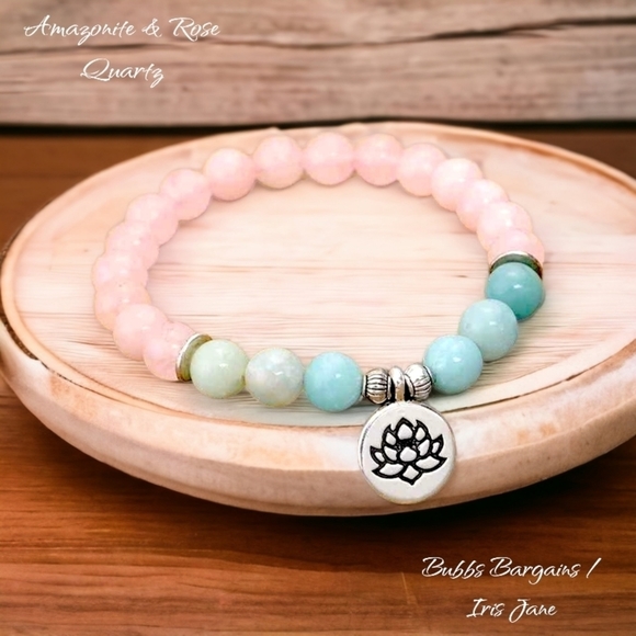 Amazonite / Rose Quartz / Life Tree Charm Bracelet - 8mm - Picture 1 of 3